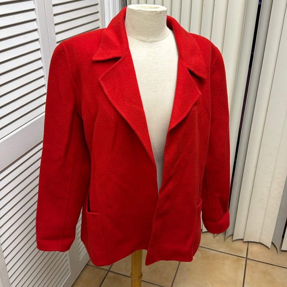 Anne Klein Sexy Red 80% Wool Jacket Coat Size Large